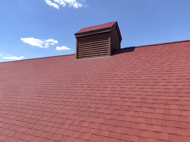 A red shingle roof